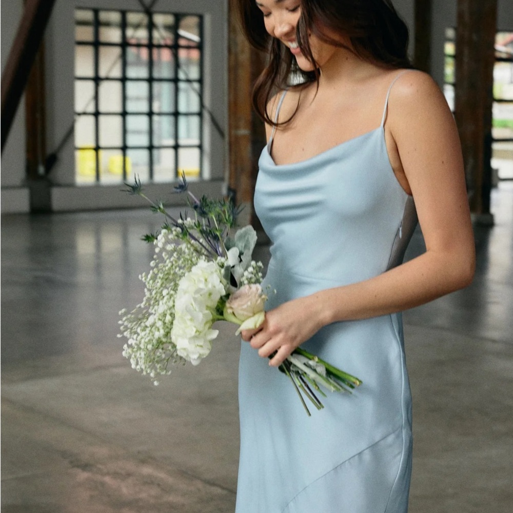 Park & Fifth Bridesmaid Belmont Dress, Small, Powder Blue Bubble Satin